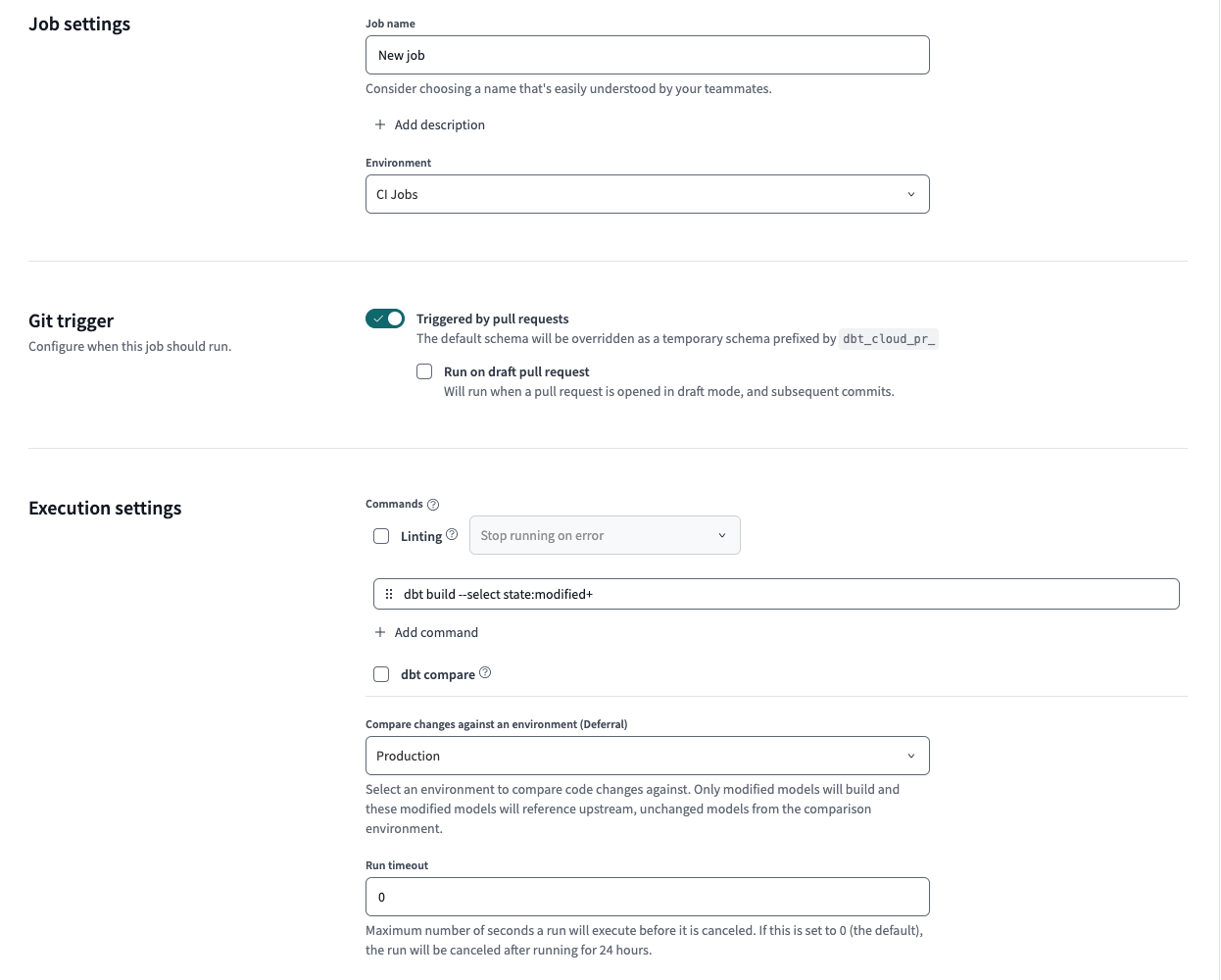 Example of CI Job page in the dbt Cloud UI